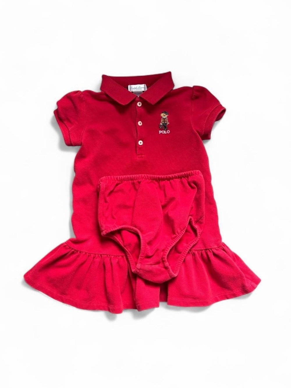 Ralph Lauren Girls' Red Polo Dress with Matching Bloomer 24M